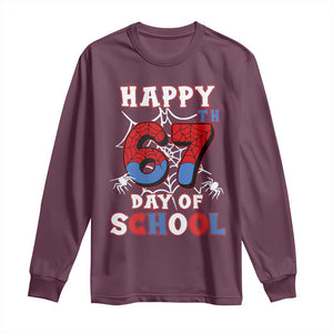 Happy 67th Day Of School Long Sleeve Shirt Boys Girls Spider 67 Days TS10 Maroon Print Your Wear