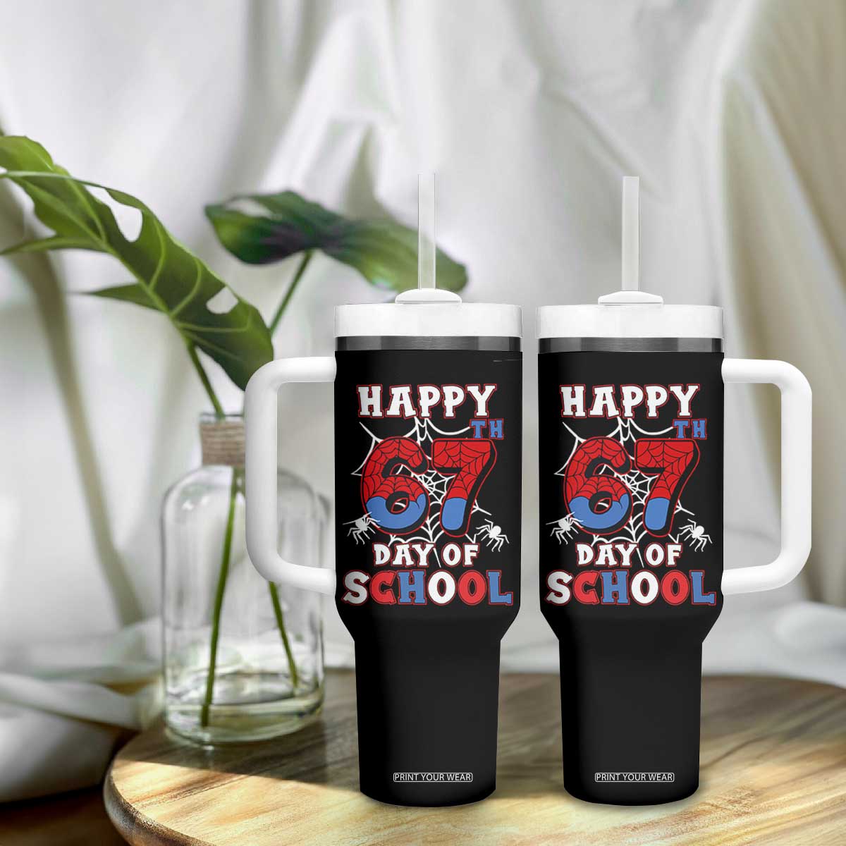 Happy 67th Day Of School Tumbler With Handle Boys Girls Spider 67 Days TS10 Print Your Wear