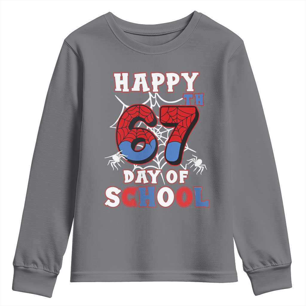 Happy 67th Day Of School Youth Sweatshirt Boys Girls Spider 67 Days TS10 Charcoal Print Your Wear