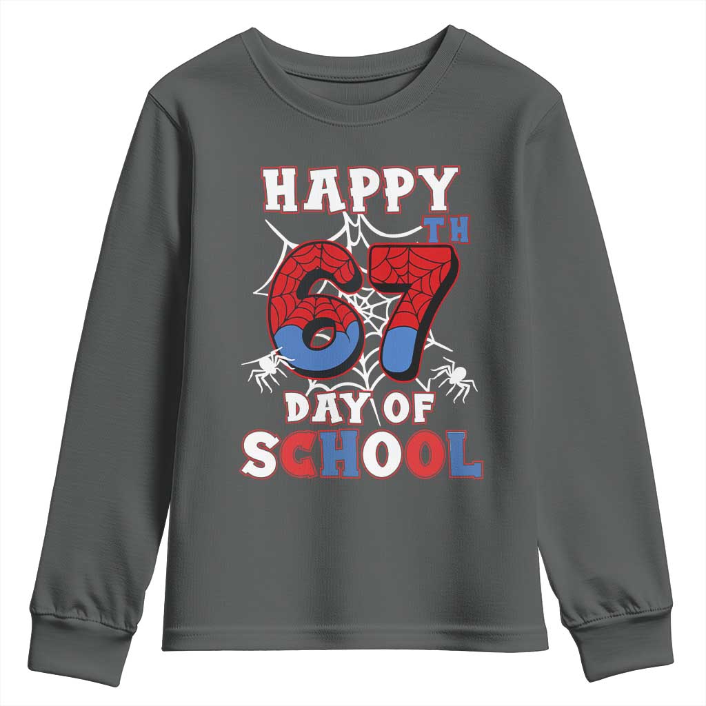Happy 67th Day Of School Youth Sweatshirt Boys Girls Spider 67 Days TS10 Dark Heather Print Your Wear