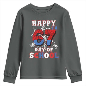 Happy 67th Day Of School Youth Sweatshirt Boys Girls Spider 67 Days TS10 Dark Heather Print Your Wear