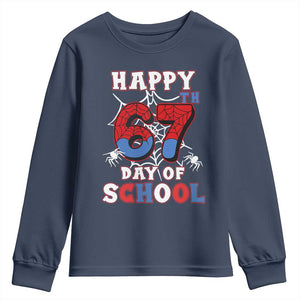 Happy 67th Day Of School Youth Sweatshirt Boys Girls Spider 67 Days TS10 Navy Print Your Wear