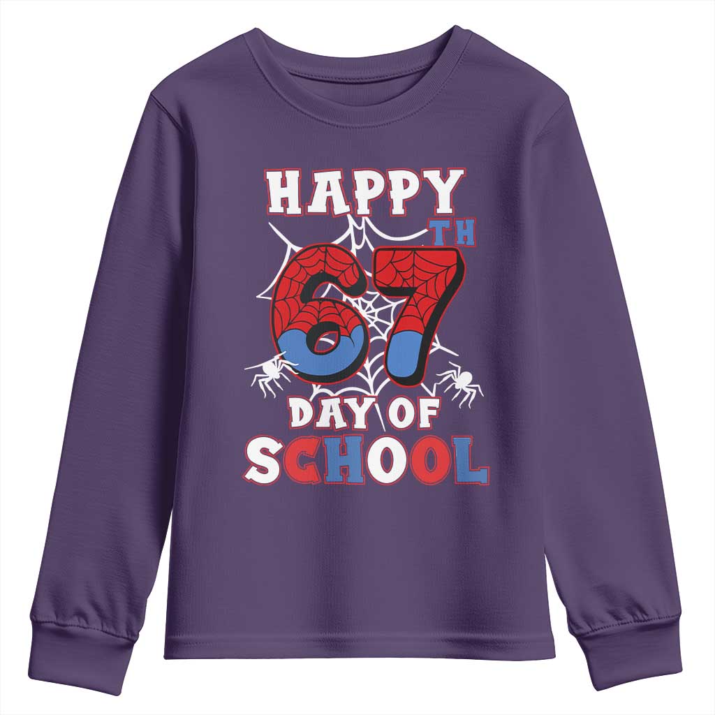 Happy 67th Day Of School Youth Sweatshirt Boys Girls Spider 67 Days TS10 Purple Print Your Wear