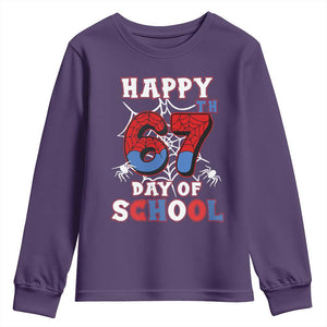 Happy 67th Day Of School Youth Sweatshirt Boys Girls Spider 67 Days TS10 Purple Print Your Wear