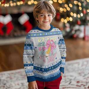 67 Days of School Coquette Bow Hanukkah Ugly Sweater Funny Six Seven Meme 67th Day Teacher Student TS10 Gray Blue Print Your Wear