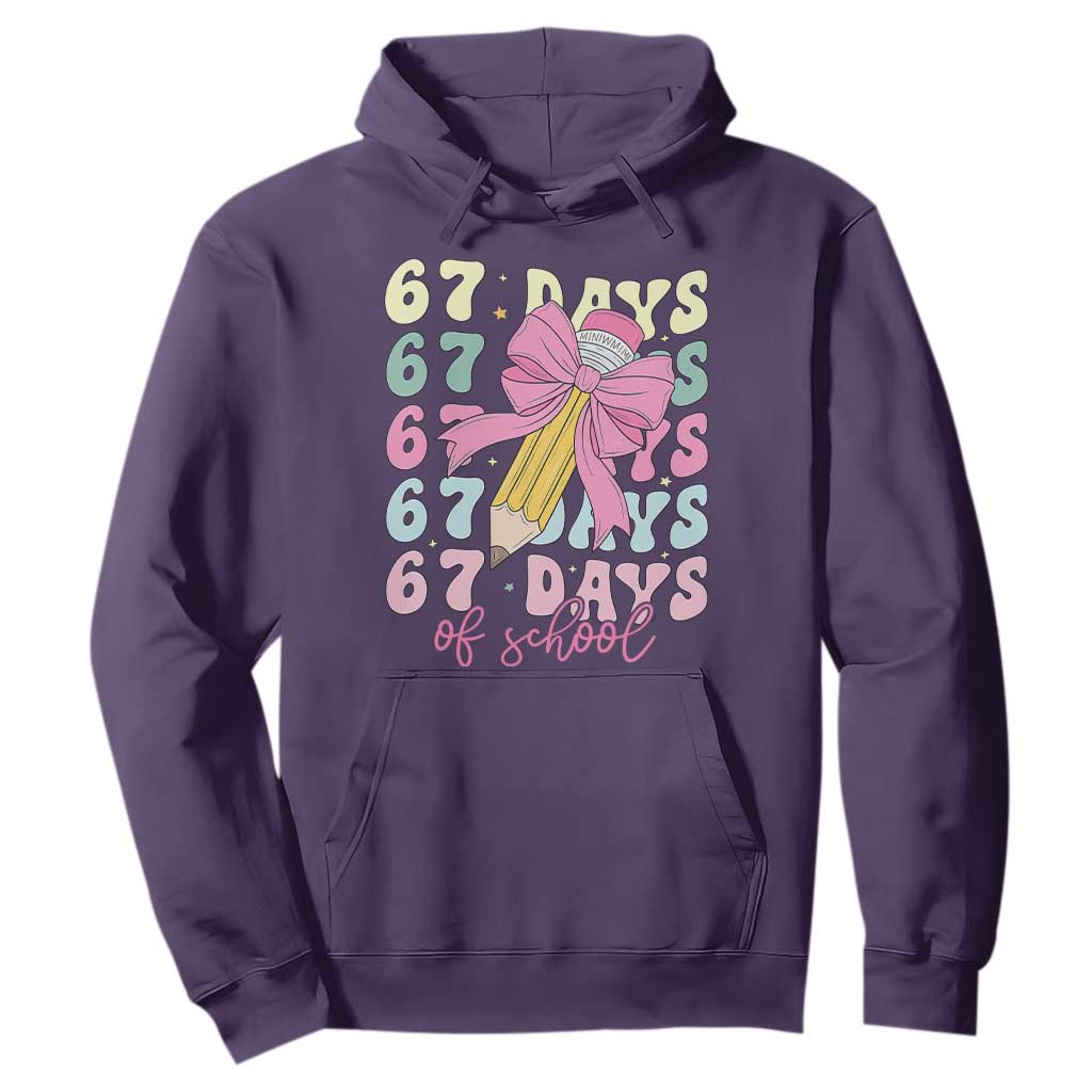 67 Days of School Coquette Bow Hoodie Funny Six Seven Meme 67th Day Teacher Student TS10 Purple Print Your Wear