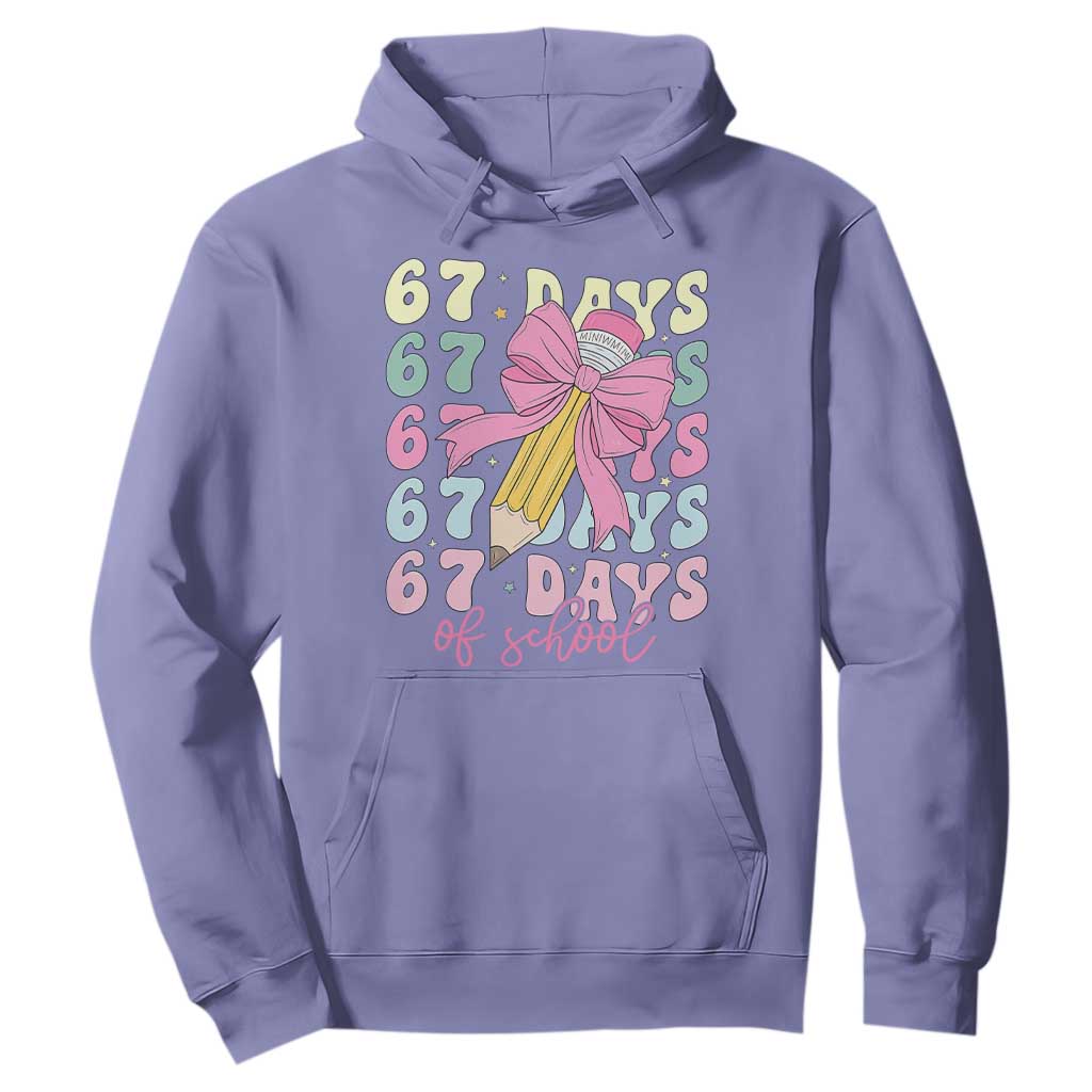 67 Days of School Coquette Bow Hoodie Funny Six Seven Meme 67th Day Teacher Student TS10 Violet Print Your Wear