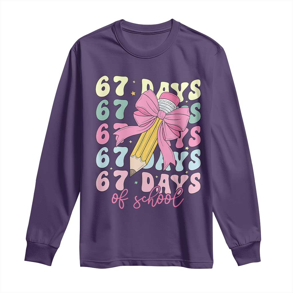 67 Days of School Coquette Bow Long Sleeve Shirt Funny Six Seven Meme 67th Day Teacher Student TS10 Purple Print Your Wear