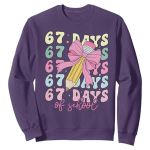 67 Days of School Coquette Bow Sweatshirt Funny Six Seven Meme 67th Day Teacher Student TS10 Purple Print Your Wear
