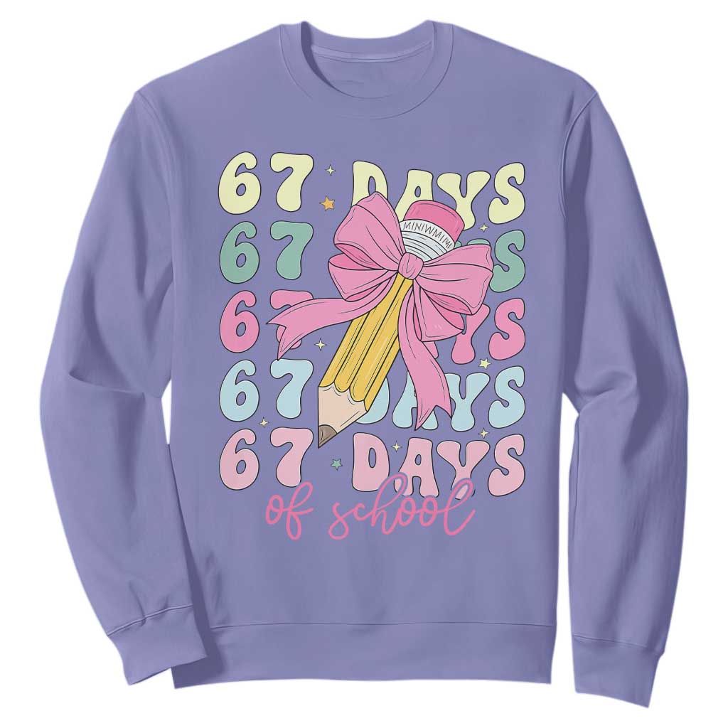 67 Days of School Coquette Bow Sweatshirt Funny Six Seven Meme 67th Day Teacher Student TS10 Violet Print Your Wear