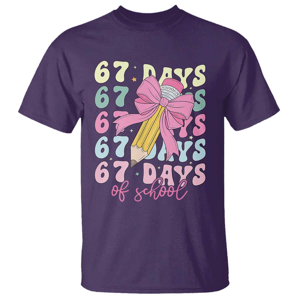 67 Days of School Coquette Bow T Shirt Funny Six Seven Meme 67th Day Teacher Student TS10 Purple Print Your Wear