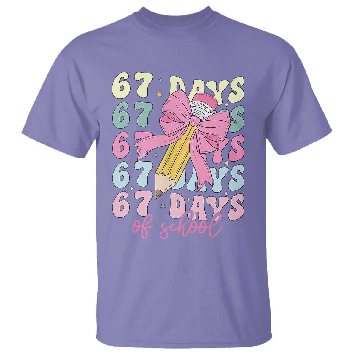 67 Days of School Coquette Bow T Shirt Funny Six Seven Meme 67th Day Teacher Student TS10 Violet Print Your Wear