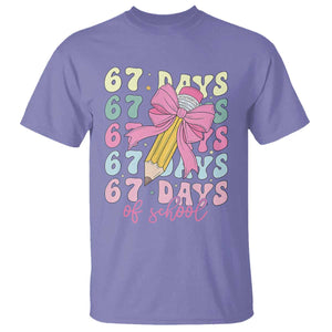 67 Days of School Coquette Bow T Shirt Funny Six Seven Meme 67th Day Teacher Student TS10 Violet Print Your Wear