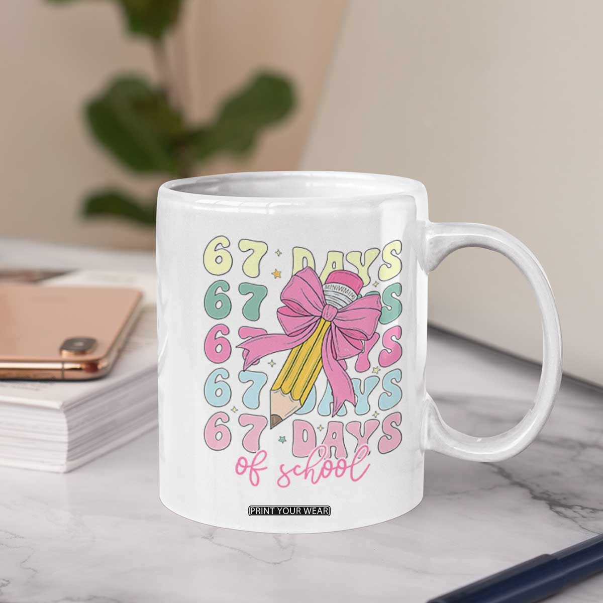 67 Days of School Coquette Bow Coffee Mug Funny Six Seven Meme 67th Day Teacher Student TS10 Print Your Wear