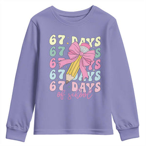 67 Days of School Coquette Bow Youth Sweatshirt Funny Six Seven Meme 67th Day Teacher Student TS10 Violet Print Your Wear