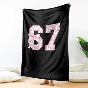 Six Seven Coquette Girl Throw Blanket Funny 67 Meme Gen Alpha Slang Pink Floral Bow Aesthetic TS10 Print Your Wear