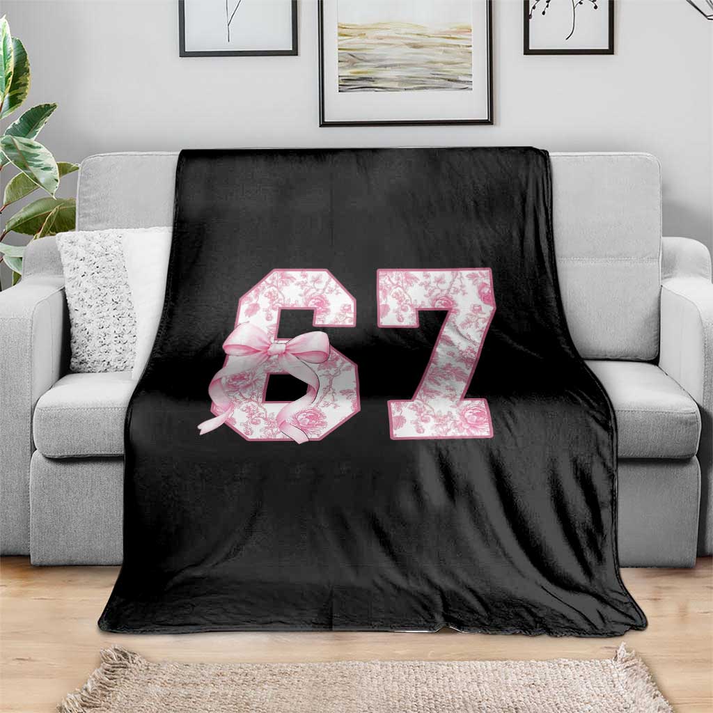 Six Seven Coquette Girl Throw Blanket Funny 67 Meme Gen Alpha Slang Pink Floral Bow Aesthetic TS10 Print Your Wear