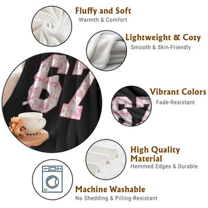 Six Seven Coquette Girl Throw Blanket Funny 67 Meme Gen Alpha Slang Pink Floral Bow Aesthetic TS10 Print Your Wear