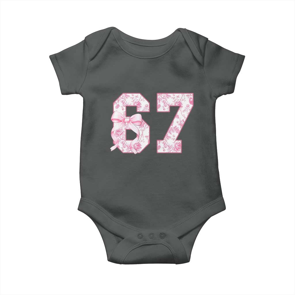 Six Seven Coquette Girl Baby Onesie Funny 67 Meme Gen Alpha Slang Pink Floral Bow Aesthetic TS10 Dark Heather Print Your Wear