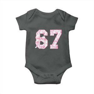 Six Seven Coquette Girl Baby Onesie Funny 67 Meme Gen Alpha Slang Pink Floral Bow Aesthetic TS10 Dark Heather Print Your Wear
