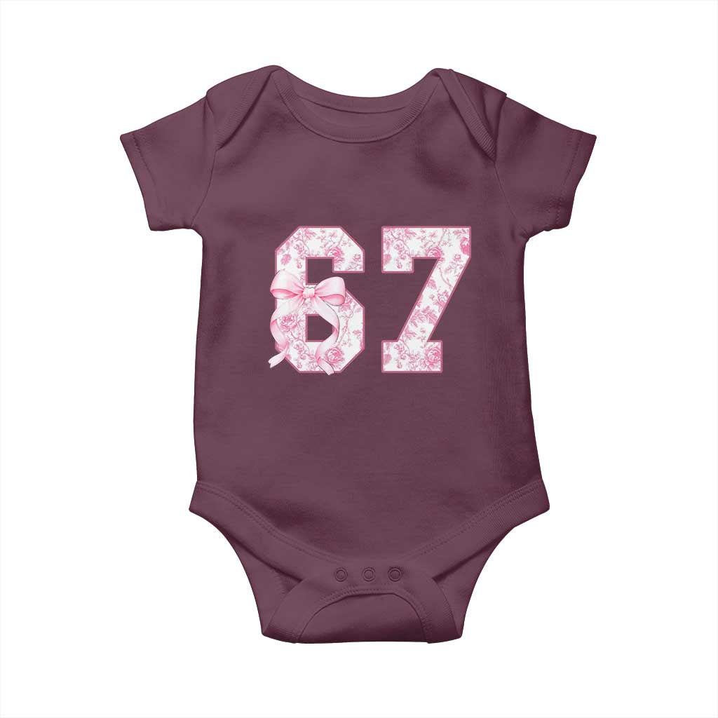 Six Seven Coquette Girl Baby Onesie Funny 67 Meme Gen Alpha Slang Pink Floral Bow Aesthetic TS10 Maroon Print Your Wear