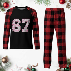 Six Seven Coquette Girl Plaid Pajama Set Funny 67 Meme Gen Alpha Slang Pink Floral Bow Aesthetic TS10 Buffalo Plaid Print Your Wear