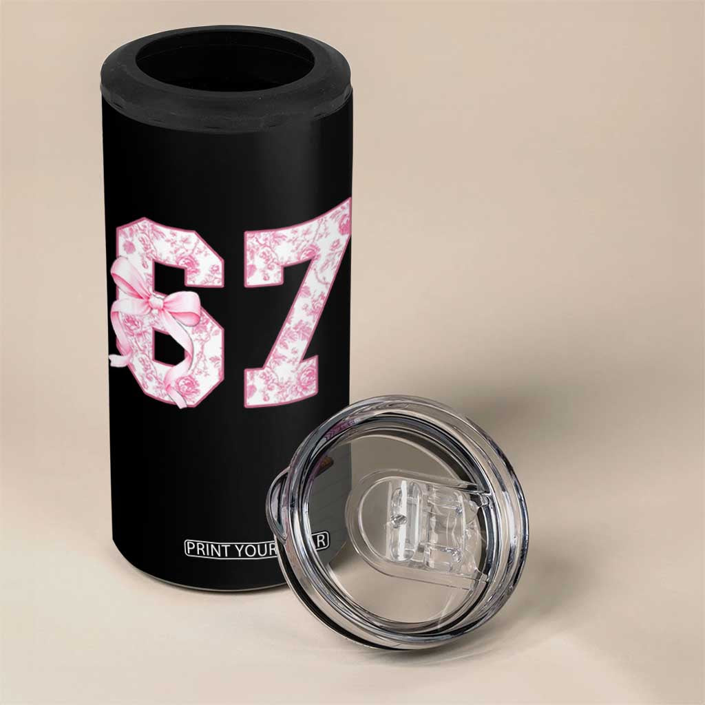 Six Seven Coquette Girl 4 in 1 Can Cooler Tumbler Funny 67 Meme Gen Alpha Slang Pink Floral Bow Aesthetic TS10 Print Your Wear