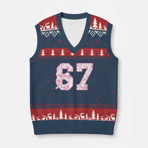 Six Seven Coquette Girl V-Neck Knit Sweater Vest Funny 67 Meme Gen Alpha Slang Pink Floral Bow Aesthetic TS10 Navy Red Print Your Wear