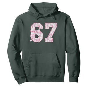 Six Seven Coquette Girl Hoodie Funny 67 Meme Gen Alpha Slang Pink Floral Bow Aesthetic TS10 Dark Forest Green Print Your Wear