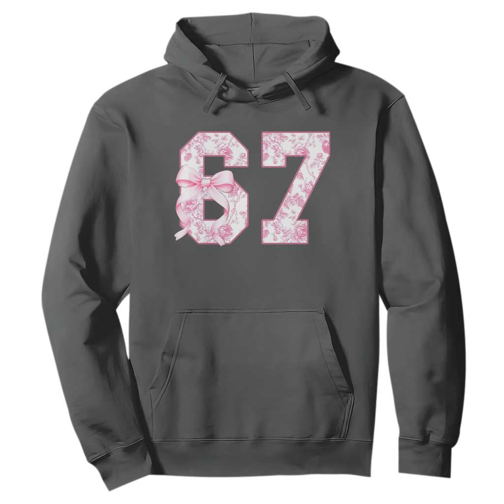 Six Seven Coquette Girl Hoodie Funny 67 Meme Gen Alpha Slang Pink Floral Bow Aesthetic TS10 Dark Heather Print Your Wear