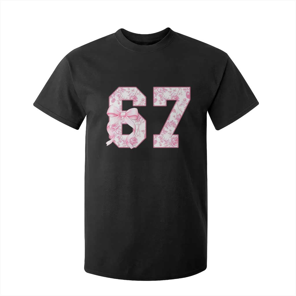 Six Seven Coquette Girl T Shirt For Kid Funny 67 Meme Gen Alpha Slang Pink Floral Bow Aesthetic TS10 Black Print Your Wear