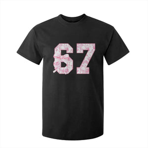 Six Seven Coquette Girl T Shirt For Kid Funny 67 Meme Gen Alpha Slang Pink Floral Bow Aesthetic TS10 Black Print Your Wear