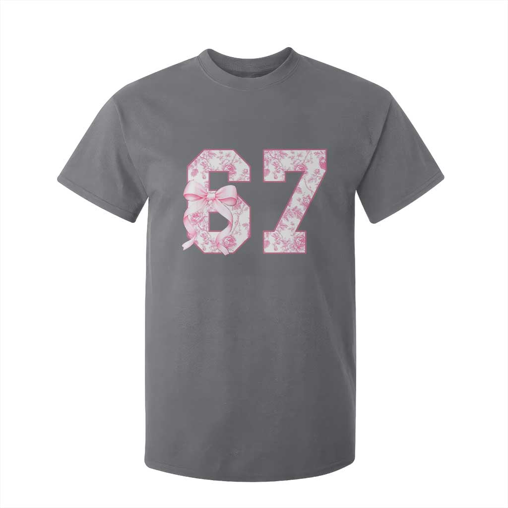 Six Seven Coquette Girl T Shirt For Kid Funny 67 Meme Gen Alpha Slang Pink Floral Bow Aesthetic TS10 Charcoal Print Your Wear