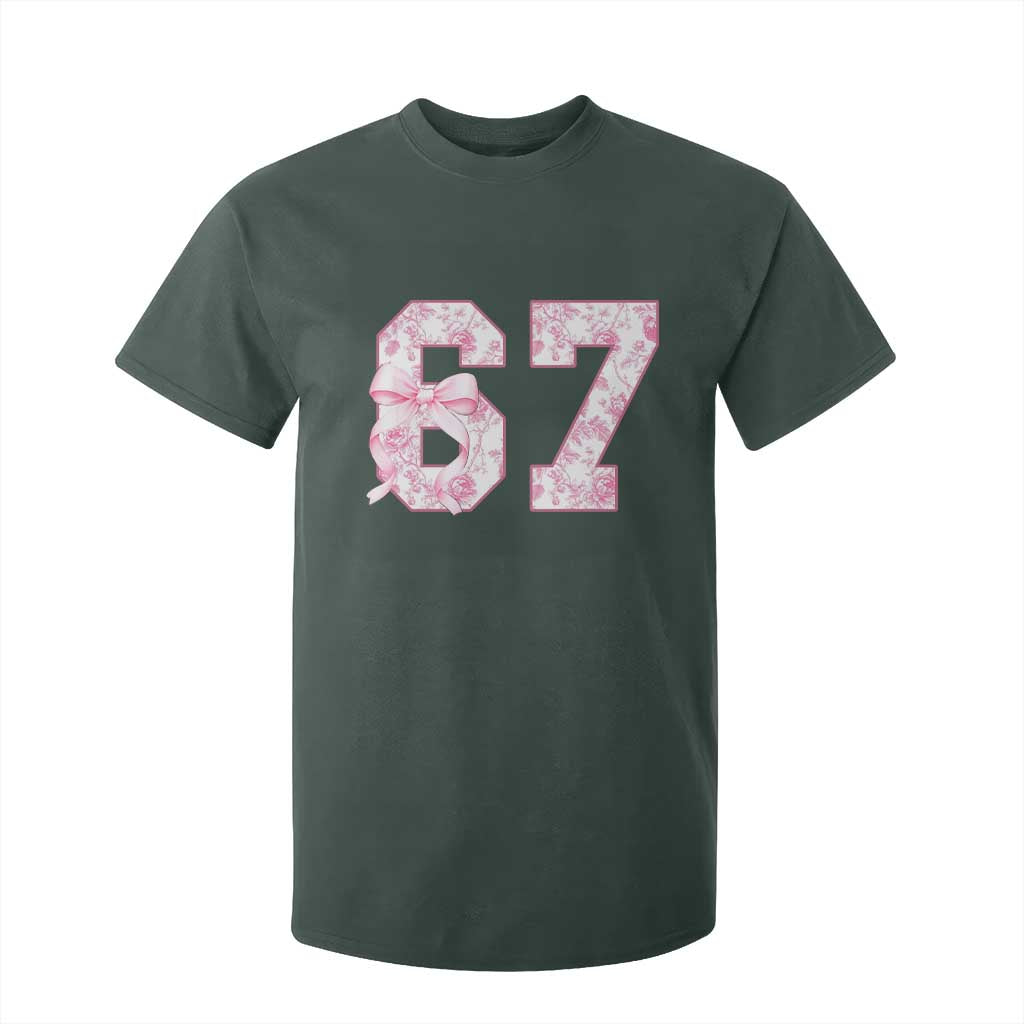 Six Seven Coquette Girl T Shirt For Kid Funny 67 Meme Gen Alpha Slang Pink Floral Bow Aesthetic TS10 Dark Forest Green Print Your Wear