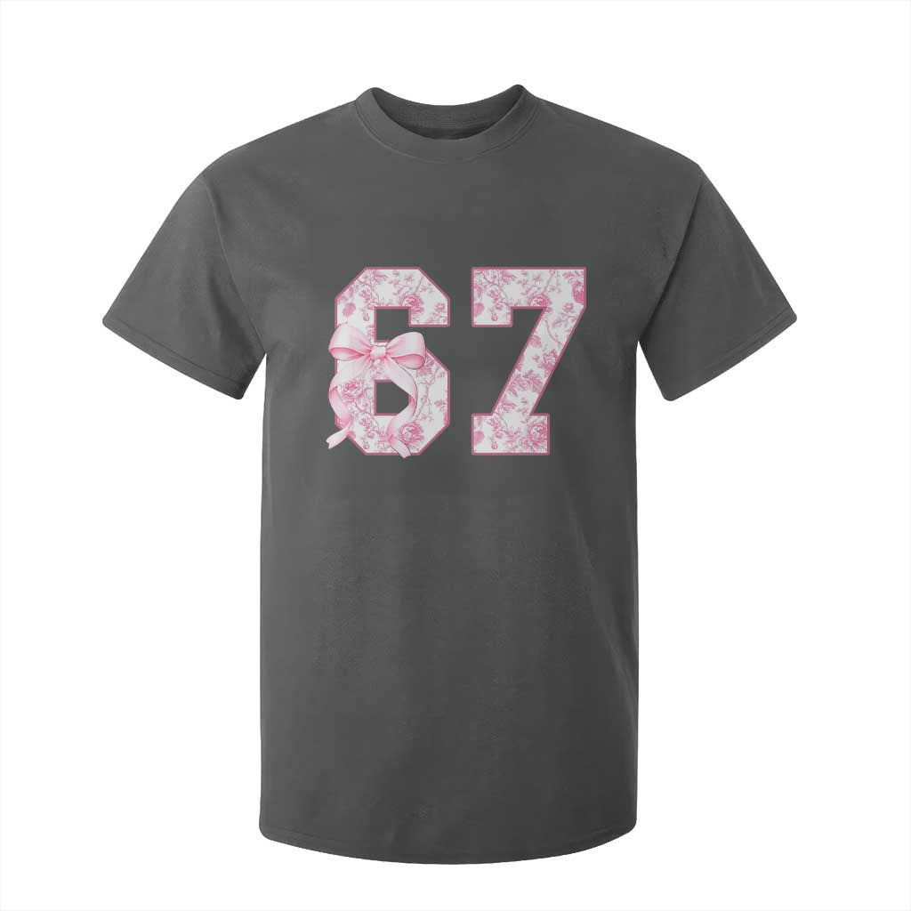 Six Seven Coquette Girl T Shirt For Kid Funny 67 Meme Gen Alpha Slang Pink Floral Bow Aesthetic TS10 Dark Heather Print Your Wear