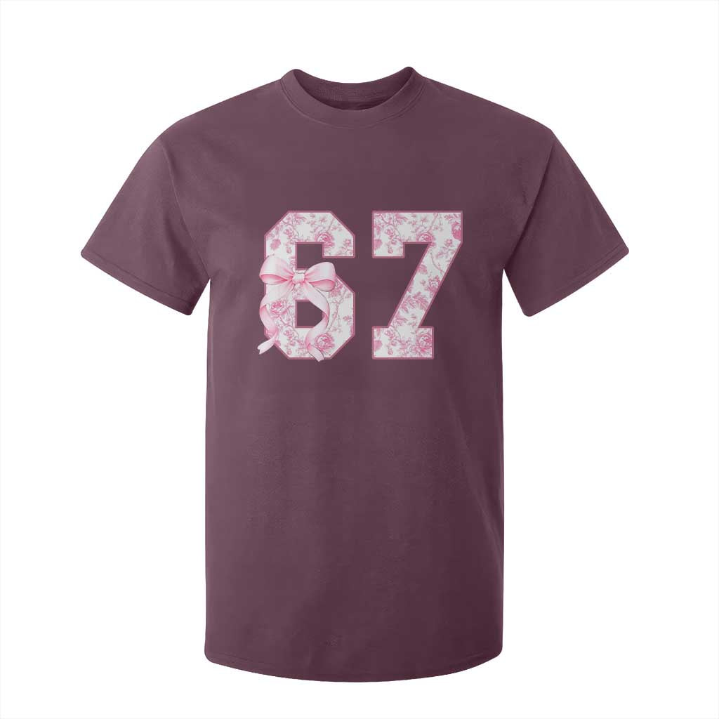 Six Seven Coquette Girl T Shirt For Kid Funny 67 Meme Gen Alpha Slang Pink Floral Bow Aesthetic TS10 Maroon Print Your Wear