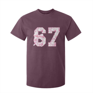 Six Seven Coquette Girl T Shirt For Kid Funny 67 Meme Gen Alpha Slang Pink Floral Bow Aesthetic TS10 Maroon Print Your Wear