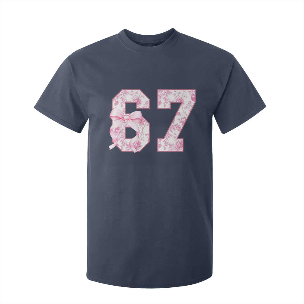 Six Seven Coquette Girl T Shirt For Kid Funny 67 Meme Gen Alpha Slang Pink Floral Bow Aesthetic TS10 Navy Print Your Wear