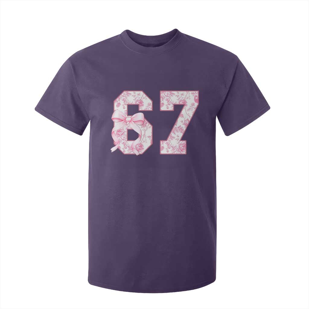 Six Seven Coquette Girl T Shirt For Kid Funny 67 Meme Gen Alpha Slang Pink Floral Bow Aesthetic TS10 Purple Print Your Wear