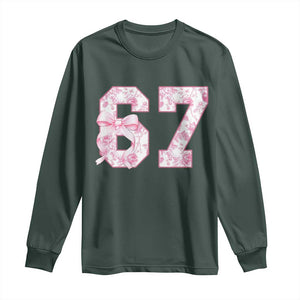 Six Seven Coquette Girl Long Sleeve Shirt Funny 67 Meme Gen Alpha Slang Pink Floral Bow Aesthetic TS10 Dark Forest Green Print Your Wear