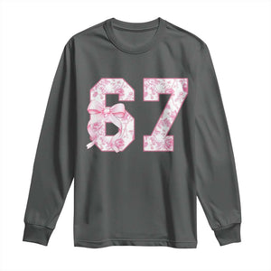 Six Seven Coquette Girl Long Sleeve Shirt Funny 67 Meme Gen Alpha Slang Pink Floral Bow Aesthetic TS10 Dark Heather Print Your Wear