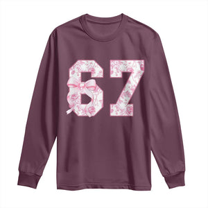 Six Seven Coquette Girl Long Sleeve Shirt Funny 67 Meme Gen Alpha Slang Pink Floral Bow Aesthetic TS10 Maroon Print Your Wear