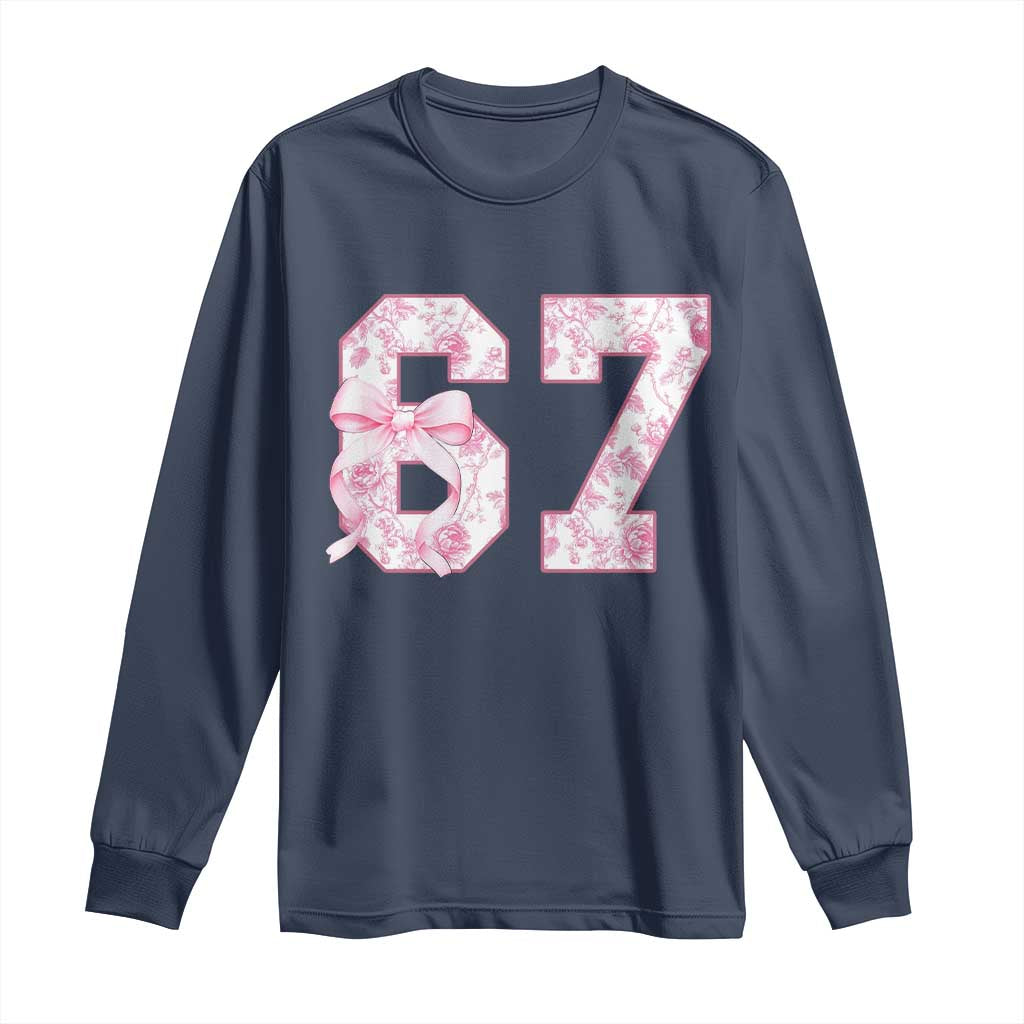 Six Seven Coquette Girl Long Sleeve Shirt Funny 67 Meme Gen Alpha Slang Pink Floral Bow Aesthetic TS10 Navy Print Your Wear