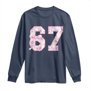 Six Seven Coquette Girl Long Sleeve Shirt Funny 67 Meme Gen Alpha Slang Pink Floral Bow Aesthetic TS10 Navy Print Your Wear