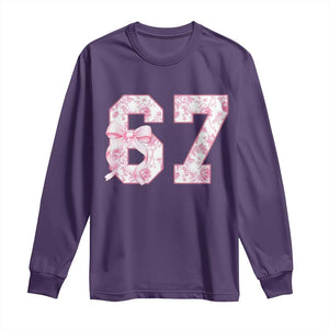 Six Seven Coquette Girl Long Sleeve Shirt Funny 67 Meme Gen Alpha Slang Pink Floral Bow Aesthetic TS10 Purple Print Your Wear