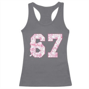 Six Seven Coquette Girl Racerback Tank Top Funny 67 Meme Gen Alpha Slang Pink Floral Bow Aesthetic TS10 Charcoal Print Your Wear