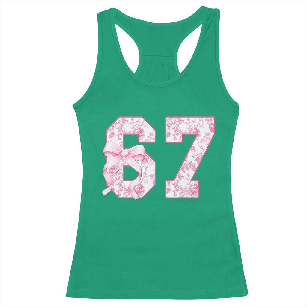 Six Seven Coquette Girl Racerback Tank Top Funny 67 Meme Gen Alpha Slang Pink Floral Bow Aesthetic TS10 Irish Green Print Your Wear