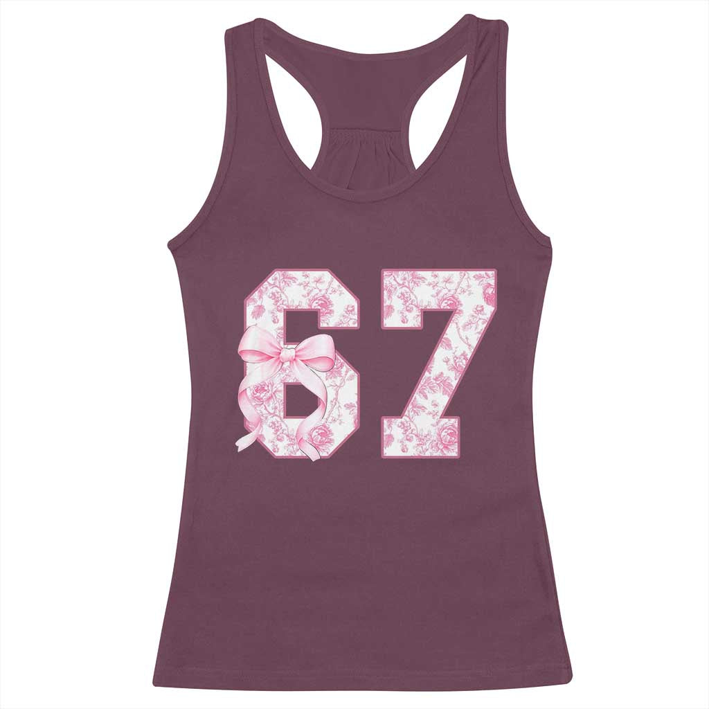 Six Seven Coquette Girl Racerback Tank Top Funny 67 Meme Gen Alpha Slang Pink Floral Bow Aesthetic TS10 Maroon Print Your Wear