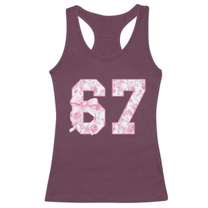 Six Seven Coquette Girl Racerback Tank Top Funny 67 Meme Gen Alpha Slang Pink Floral Bow Aesthetic TS10 Maroon Print Your Wear