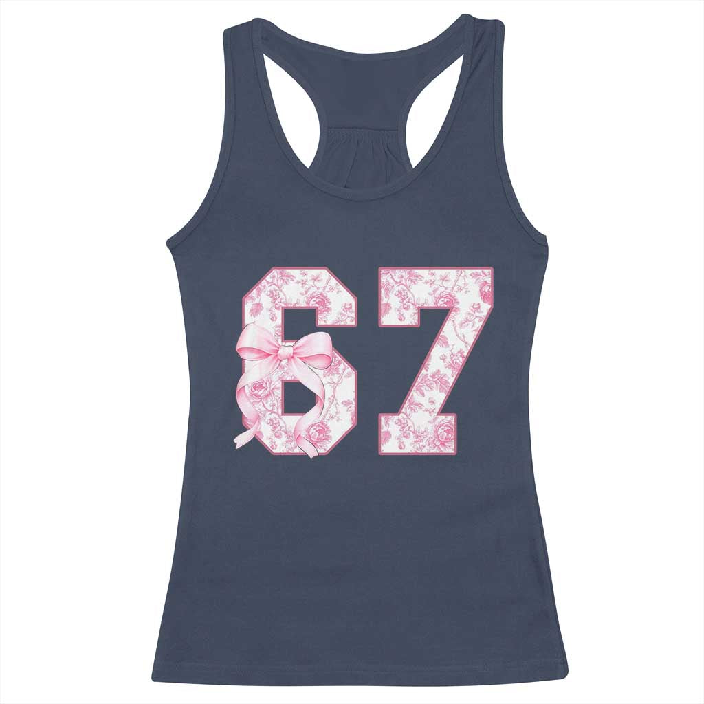 Six Seven Coquette Girl Racerback Tank Top Funny 67 Meme Gen Alpha Slang Pink Floral Bow Aesthetic TS10 Navy Print Your Wear